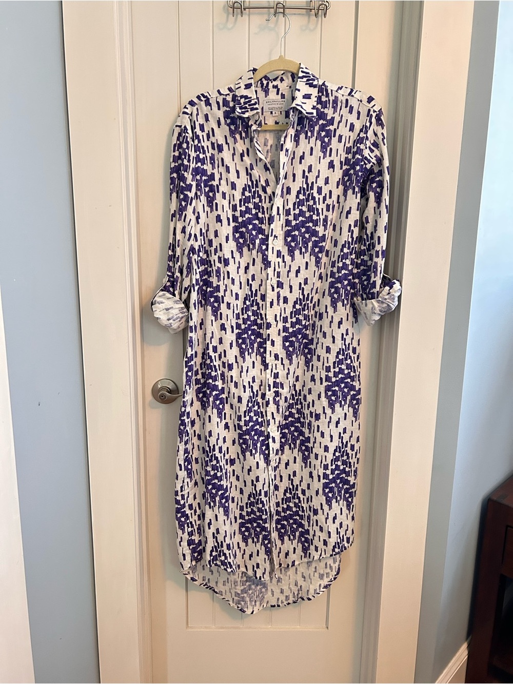 Emily Phillips Nashville USA Button-Front White Purple Shirt Maxi Dress Size XL